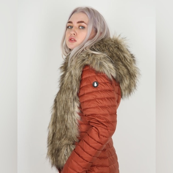 Nwt SNOWMAN NY Puffer Jacket Down Fill Faux Fur Black Long Coat Sz Medium - Picture 4 of 16